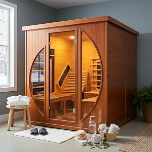 iDOTODO Infrared Wooden Sauna Room with Recliner, 2 Person Infrared Home Sauna, 220V，3400W