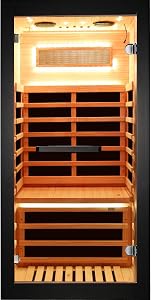 OUTEXER Sauna One Person Infrared Saunas Room Chilean Pine Wood 1050W Dry Saunas Spa with 