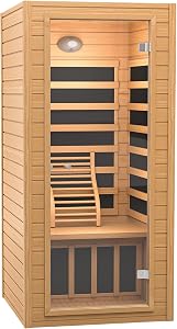 Real Relax 1 Person Infrared Sauna, Indoor Near Zero EMF Canadian Hemlock Wood Sauna with 