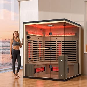 SWHSE 3-4 Person Infrared Sauna, Home Sauna with Himalayan Salt Panel & 10 Minutes War