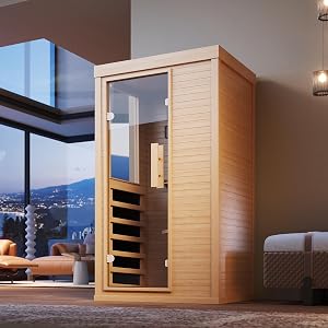 SunSwell Wood Infrared Sauna, 1 Person Traditional Home Sauna, Canadian Hemlock Indoor Dry