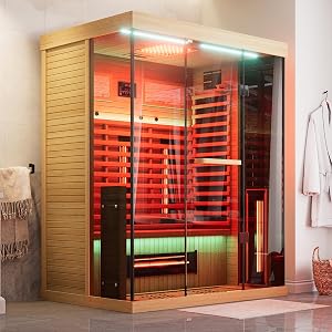 MEISSALIVVE Full Spectrum Infrared Sauna，2-3 Person Home Sauna，Wooden Canadian Hemlock Ind