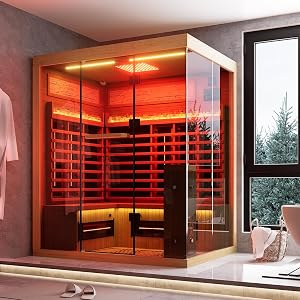 MEISSALIVVE Full Spectrum Infrared Sauna，3-4 Person Home Sauna，Wooden Canadian Hemlock Lux