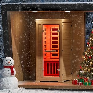 ENSTVER Infrared Wood Sauna 5.4Ft 1 Person, Luxury Full Spectrum Far Infrared Sauna Featur