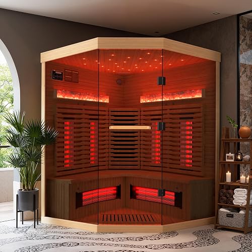 SWHSE 3-4 Person Corner Infrared Sauna- Luxury Home Sauna Spa Room wit — Build quality and design details up close